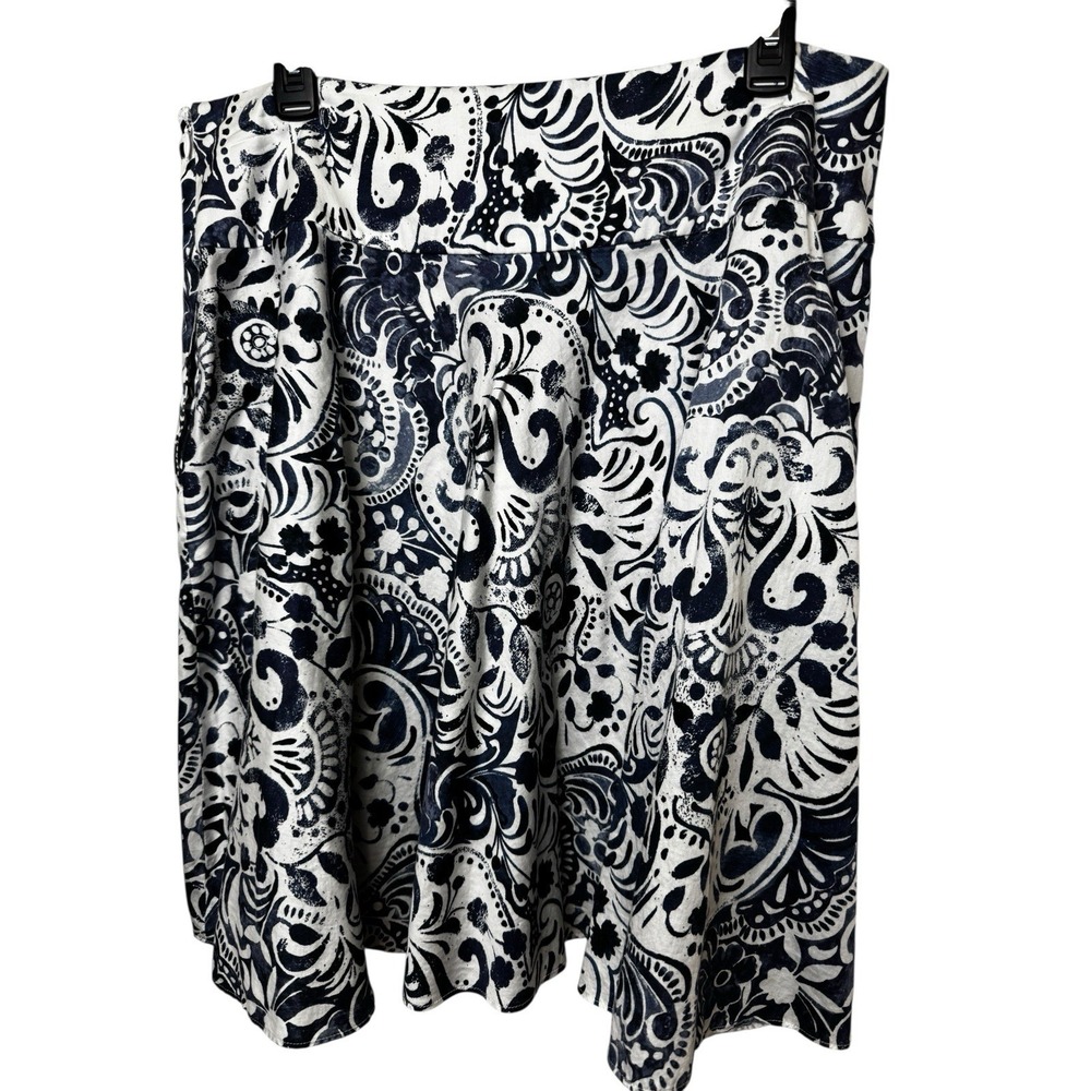 Lauren Ralph Lauren Skirt 14P Blue White Floral Cotton A-Line Petite Pockets - Picture 8 of 10